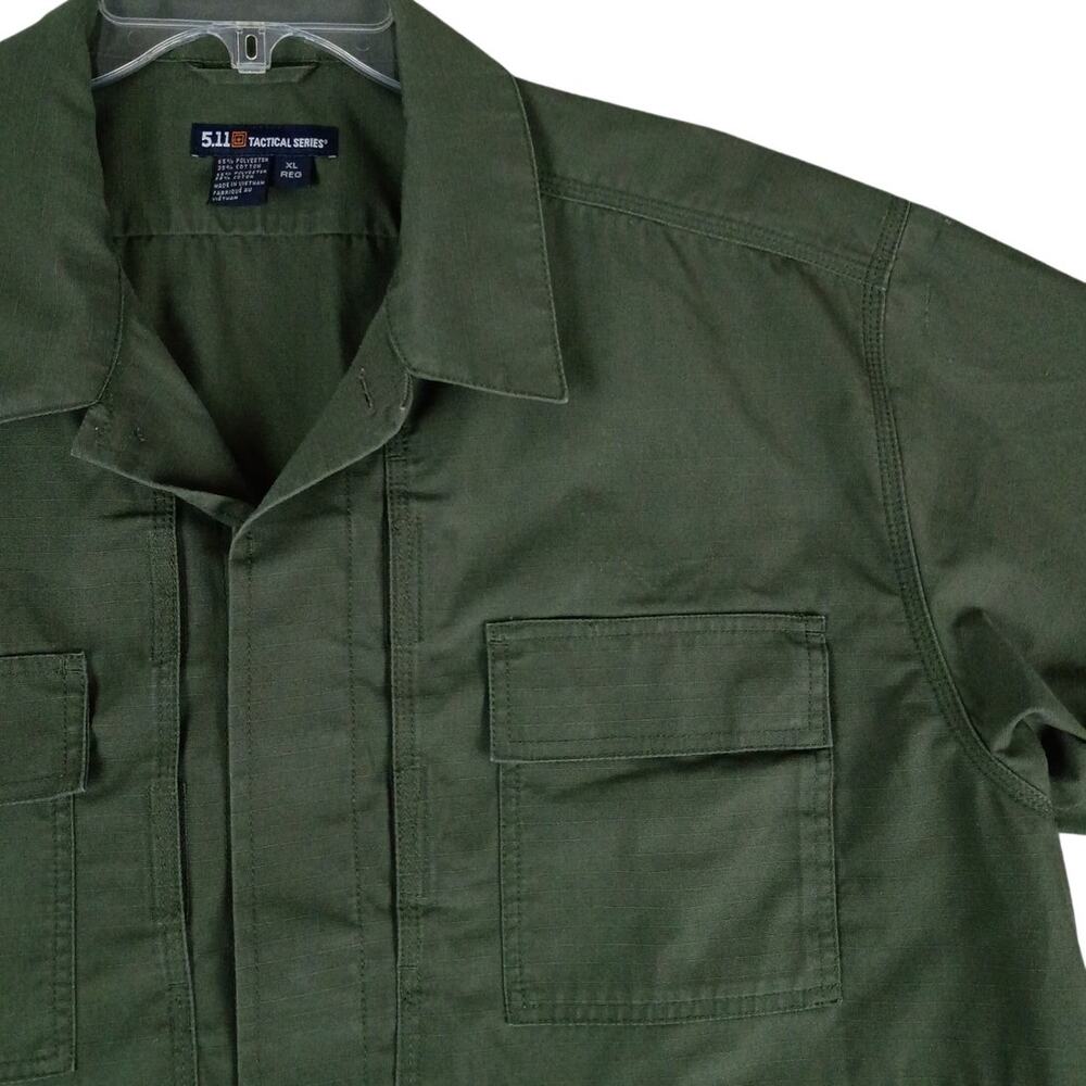 5.11 Tactical Flex-Tac TDU Shirt Men XL Army Green Rip Stop Short Sleeve Pockets